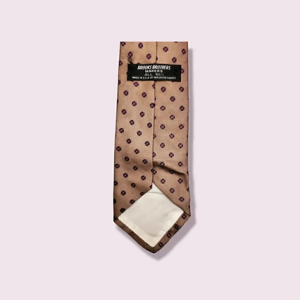 Brooks Brothers Makers Tan Geometric Print Necktie Tie Preppy | Ivy Vintage